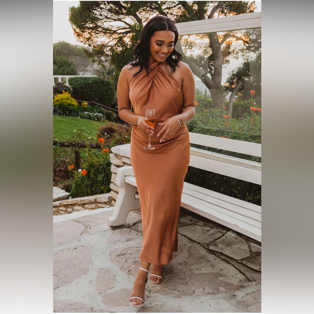 Never been worn! Show me your mum halter dress! Copper color, Midi length